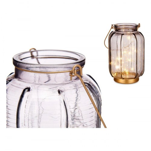 LED lanterne - grå/guld i glas med striber 13,5 × 22 × 13,5 cm