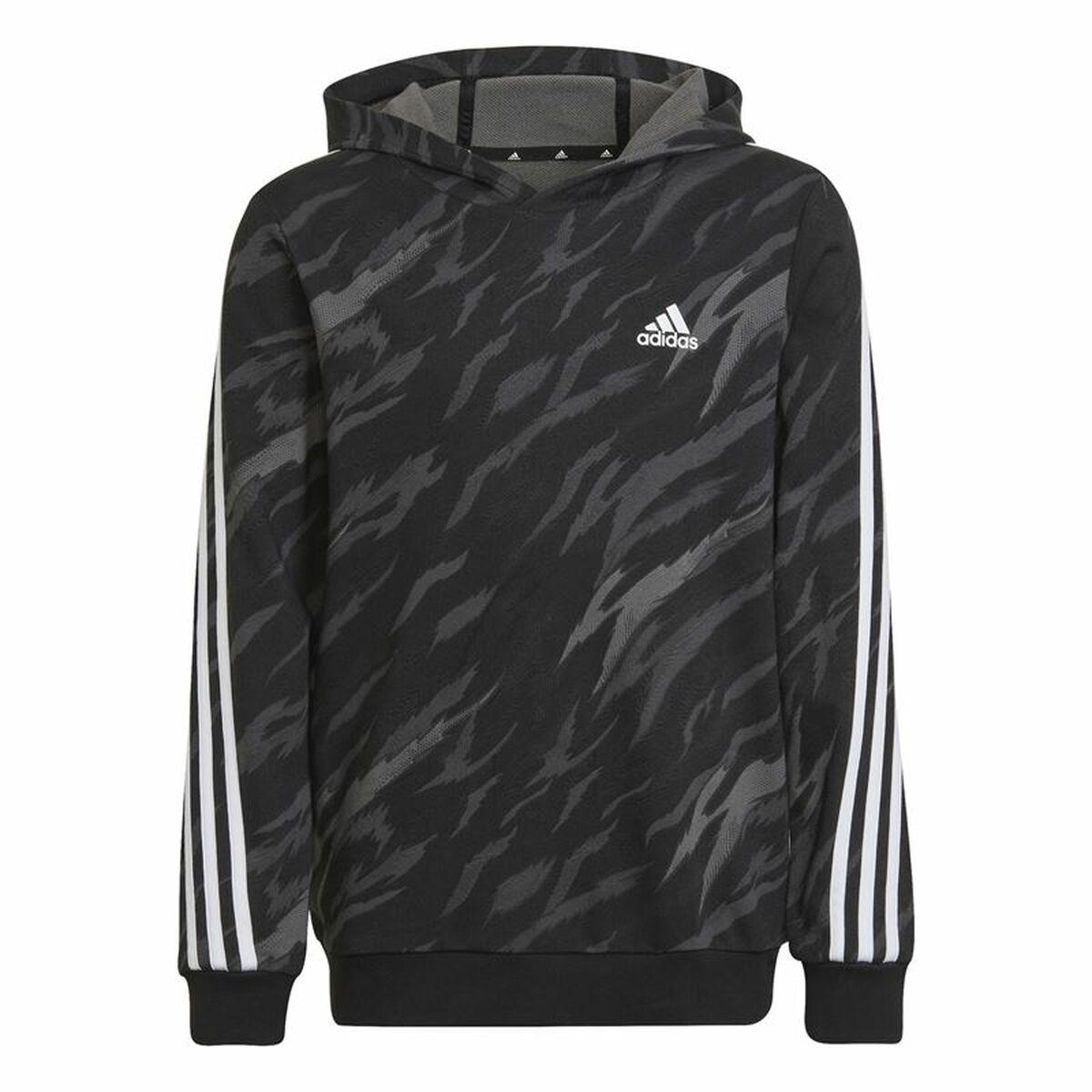 Hættetrøje til Børn Adidas 3 Stripes Sort 15-16 år