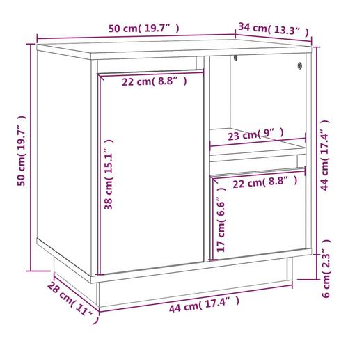 Sengebord 50x34x50 cm massivt fyrretræ grå