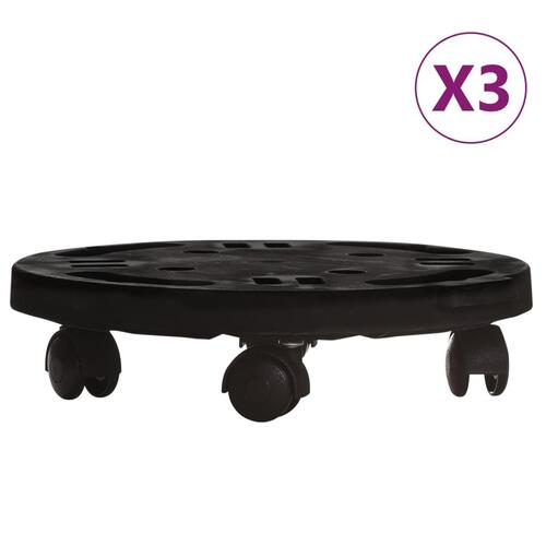 Plantevogne 3 stk. med hjul 170 kg diam. 30 cm sort