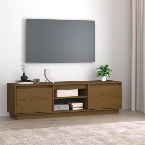 Tv-bord 140x35x40 cm massivt fyrretræ gyldenbrun