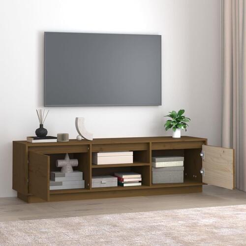 Tv-bord 140x35x40 cm massivt fyrretræ gyldenbrun