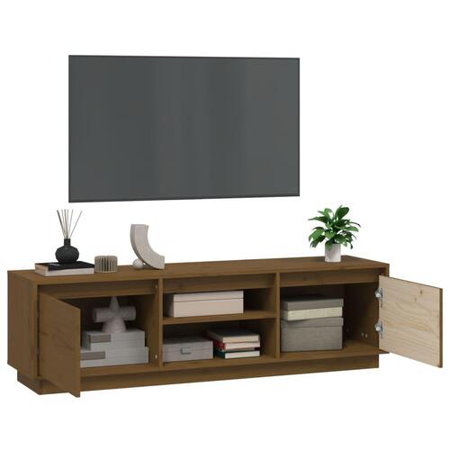 Tv-bord 140x35x40 cm massivt fyrretræ gyldenbrun