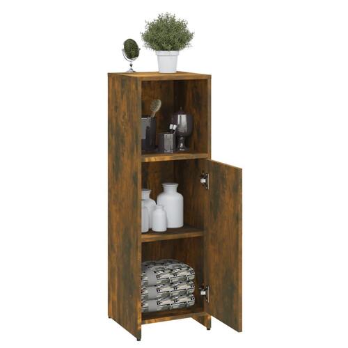 Badeværelsesskab 30x30x95 cm konstrueret træ røget egetræ