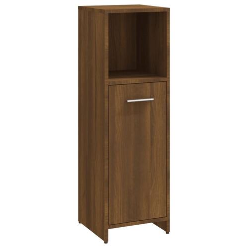Badeværelsesskab 30x30x95 cm konstrueret træ brunt egetræ