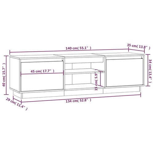 Tv-bord 140x35x40 cm massivt fyrretræ hvid