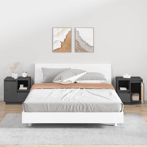 Sengeborde 2 stk. 50x34x50 cm massivt fyrretræ grå