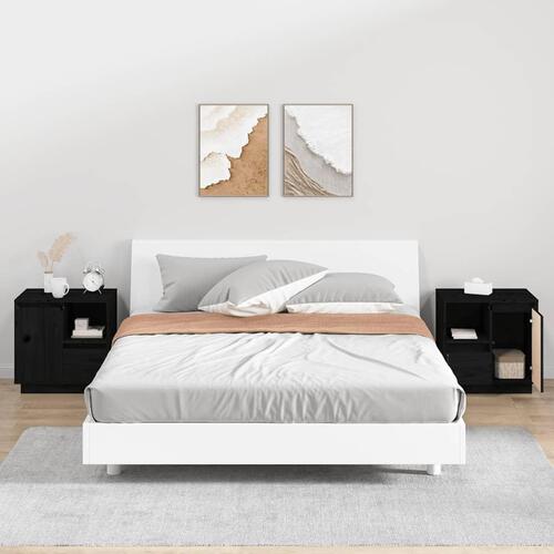 Sengeborde 2 stk. 50x34x50 cm massivt fyrretræ sort