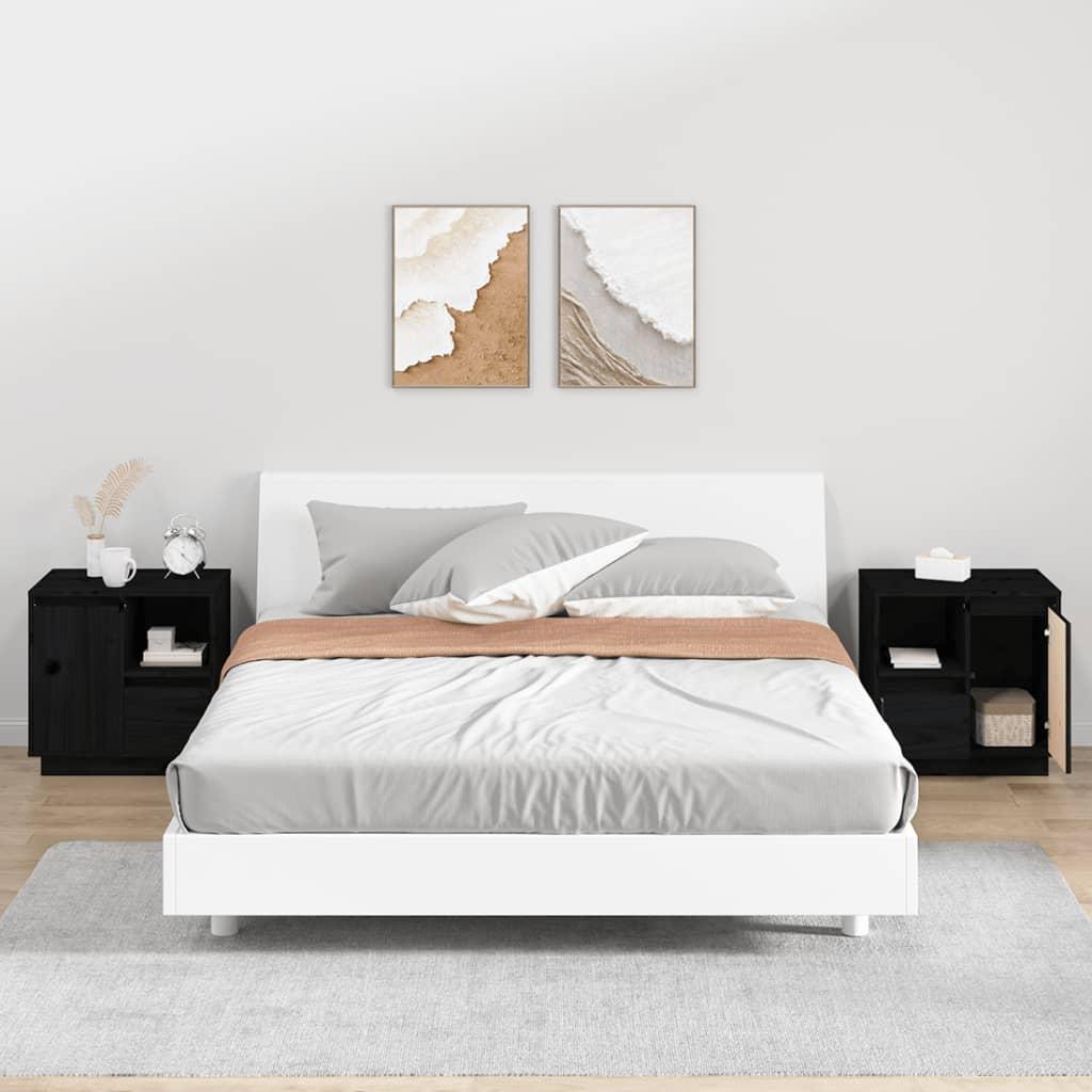 Sengeborde 2 stk. 50x34x50 cm massivt fyrretræ sort