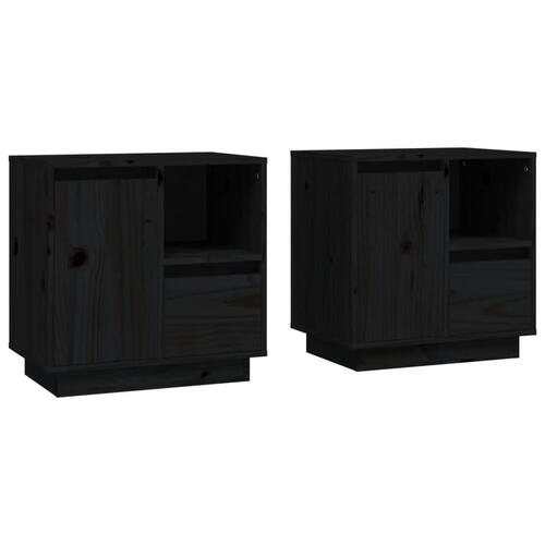 Sengeborde 2 stk. 50x34x50 cm massivt fyrretræ sort