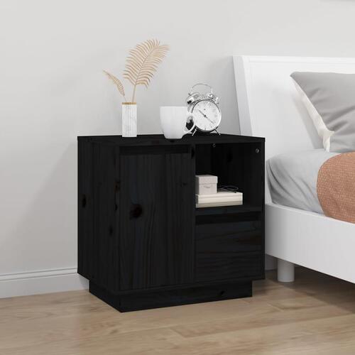 Sengeborde 2 stk. 50x34x50 cm massivt fyrretræ sort