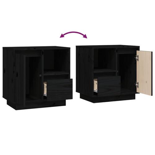 Sengeborde 2 stk. 50x34x50 cm massivt fyrretræ sort