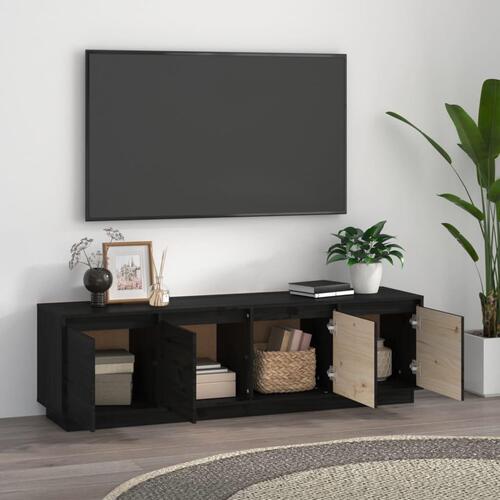 Tv-bord 156x37x45 cm massivt fyrretræ sort
