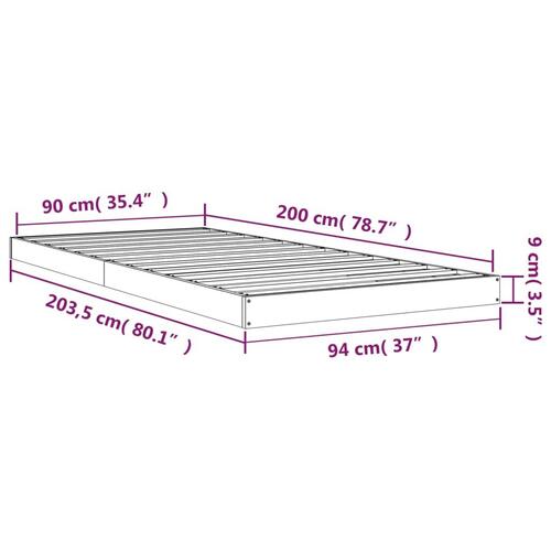 Sengeramme 90x200 cm massivt fyrretræ sort
