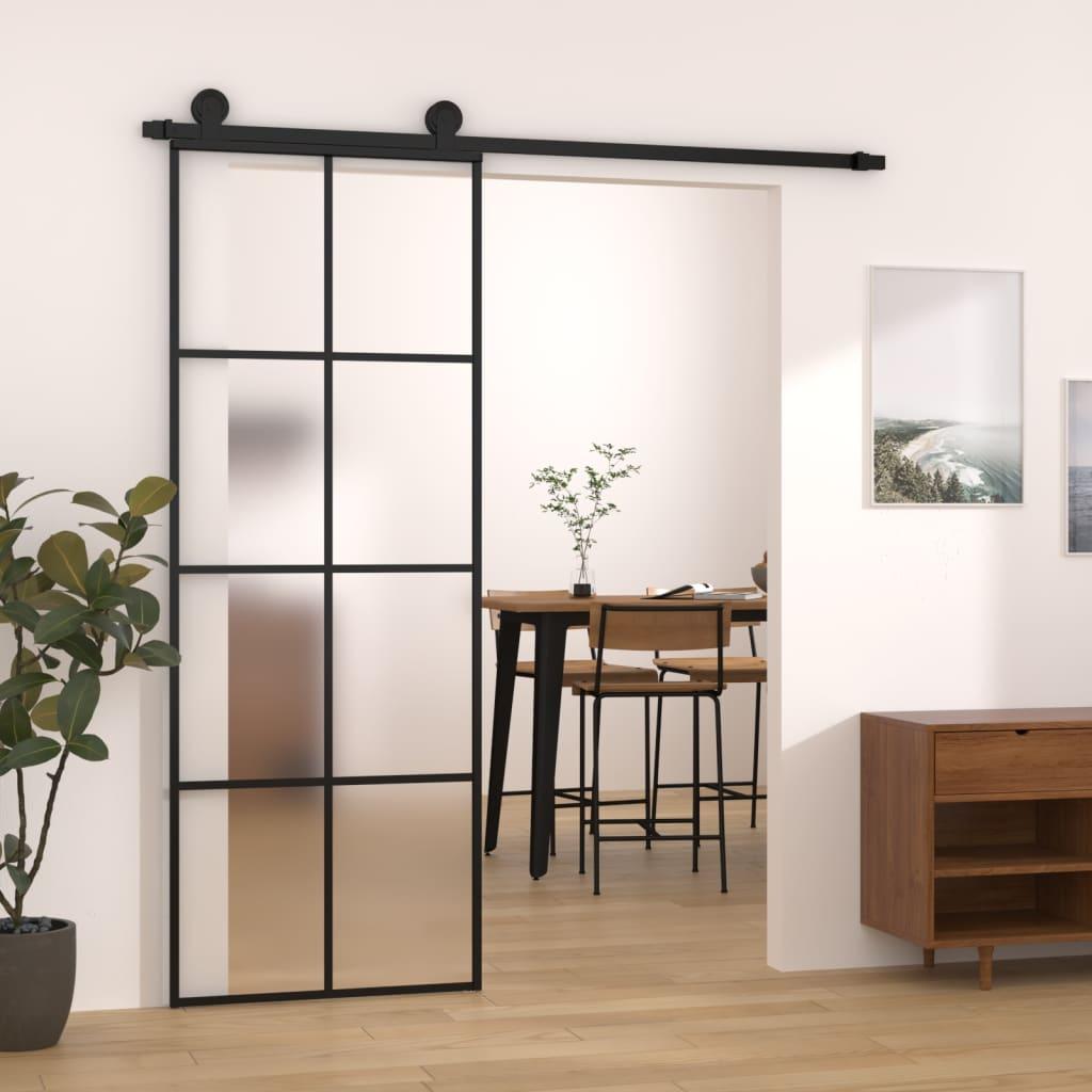 Skydedør med hardwaresæt 76x205 cm sikkerhedsglas aluminium
