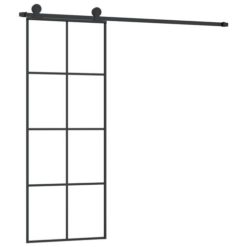Skydedør med hardwaresæt 76x205 cm sikkerhedsglas aluminium