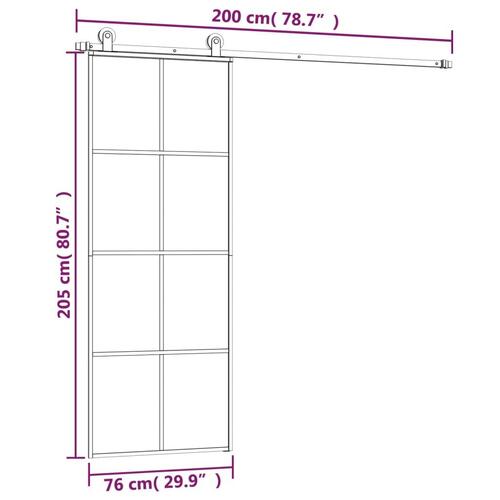 Skydedør med hardwaresæt 76x205 cm sikkerhedsglas aluminium