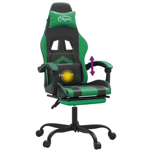 Drejelig gamingstol med fodstøtte kunstlæder sort og grøn