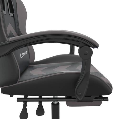 Drejelig gamingstol med fodstøtte kunstlæder sort og grå
