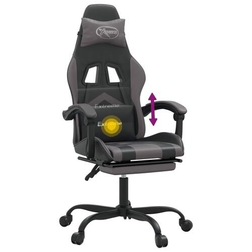 Drejelig gamingstol med fodstøtte kunstlæder sort og grå