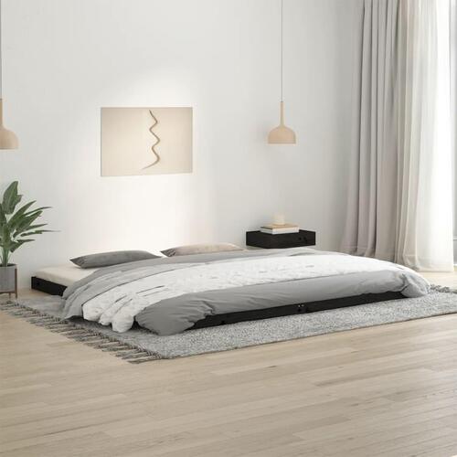 Sengeramme 200x200 cm massivt fyrretræ sort