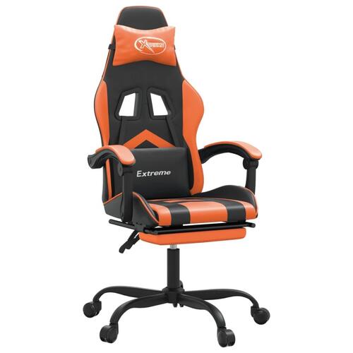 Drejelig gamingstol med fodstøtte kunstlæder sort og orange