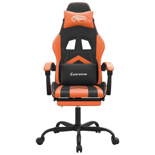Drejelig gamingstol med fodstøtte kunstlæder sort og orange