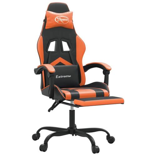 Drejelig gamingstol med fodstøtte kunstlæder sort og orange