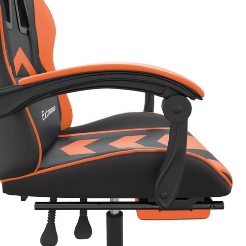 Drejelig gamingstol med fodstøtte kunstlæder sort og orange