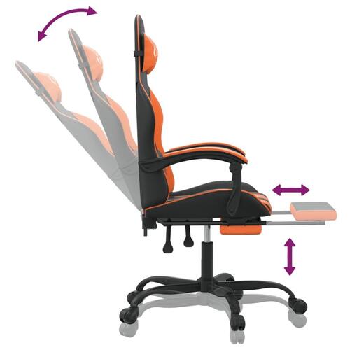 Drejelig gamingstol med fodstøtte kunstlæder sort og orange