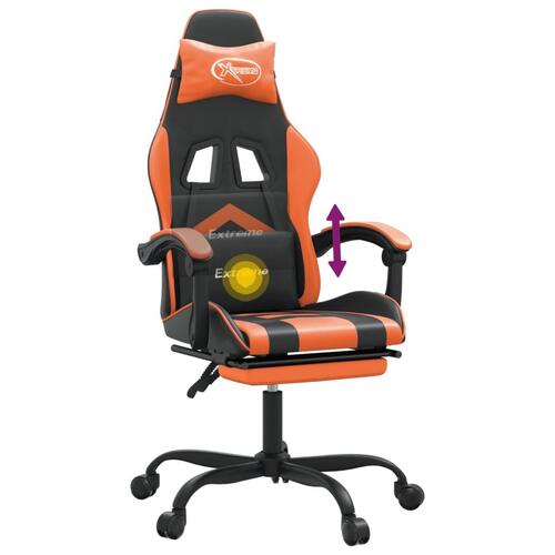Drejelig gamingstol med fodstøtte kunstlæder sort og orange