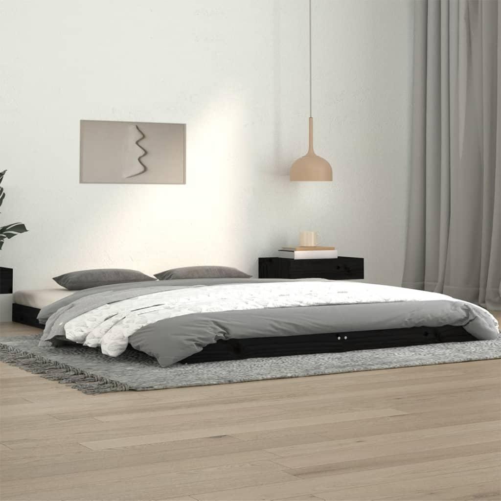 Sengeramme 140x190 cm massivt fyrretræ sort