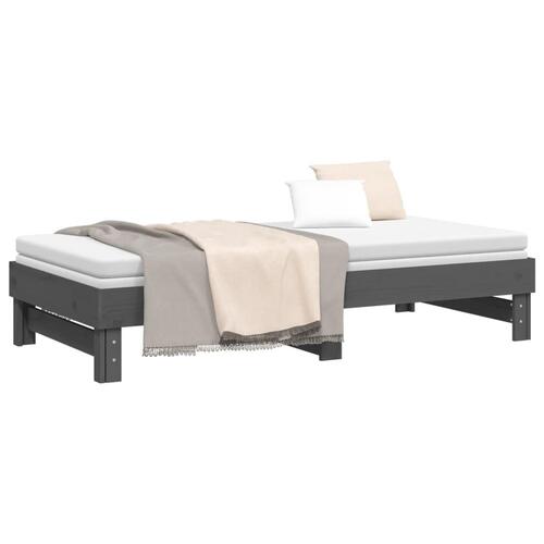 Daybed med udtræk 2x(90x190) cm massivt fyrretræ grå