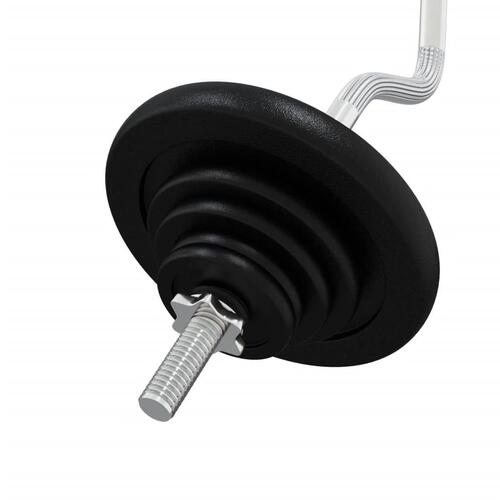 Vægtstang med skiver 90 kg støbejern og forkromet stål