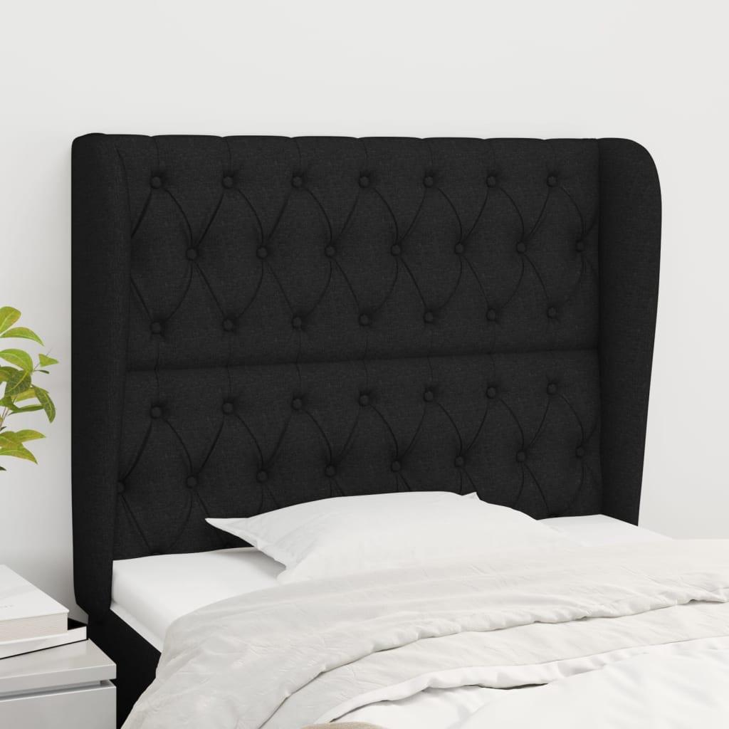 Sengegavl med kanter 103x23x118/128 cm - stof, sort billede
