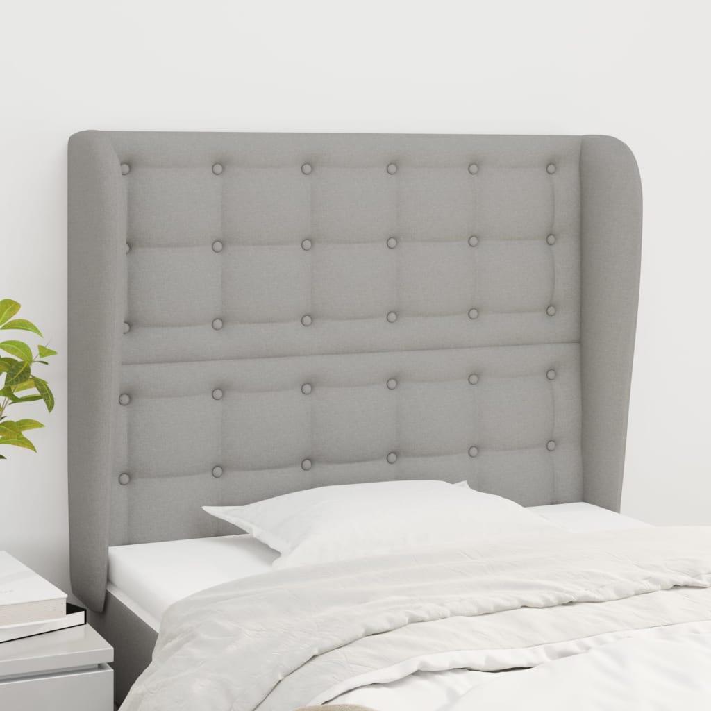 Sengegavl med kanter 103x23x118/128 cm stof lysegrå billede