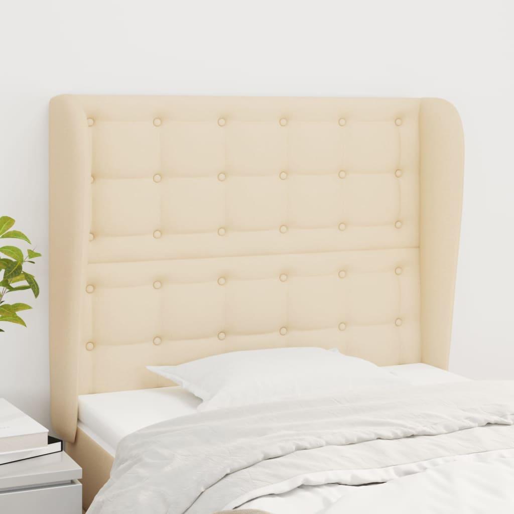 Sengegavl med kanter 103x23x118/128 cm stof cremefarvet billede