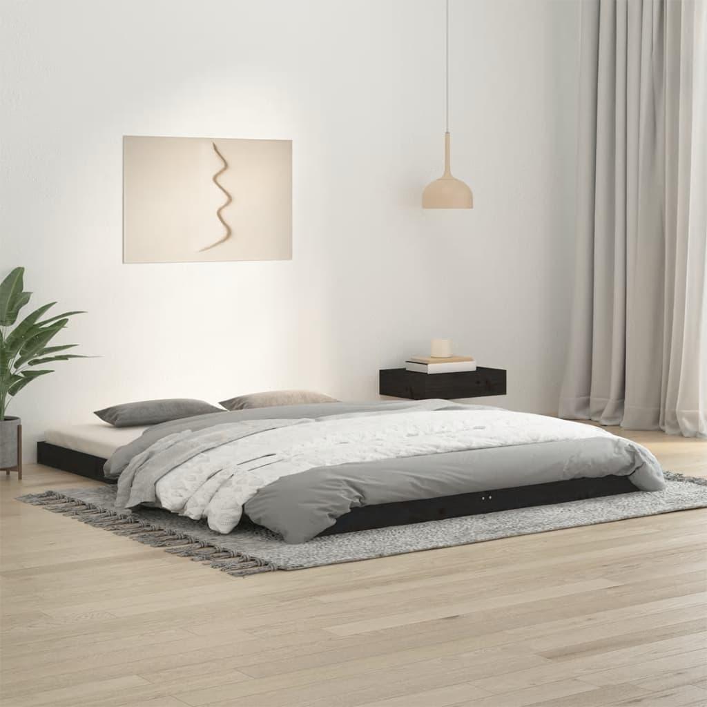 Sengeramme 150x200 cm massivt fyrretræ sort