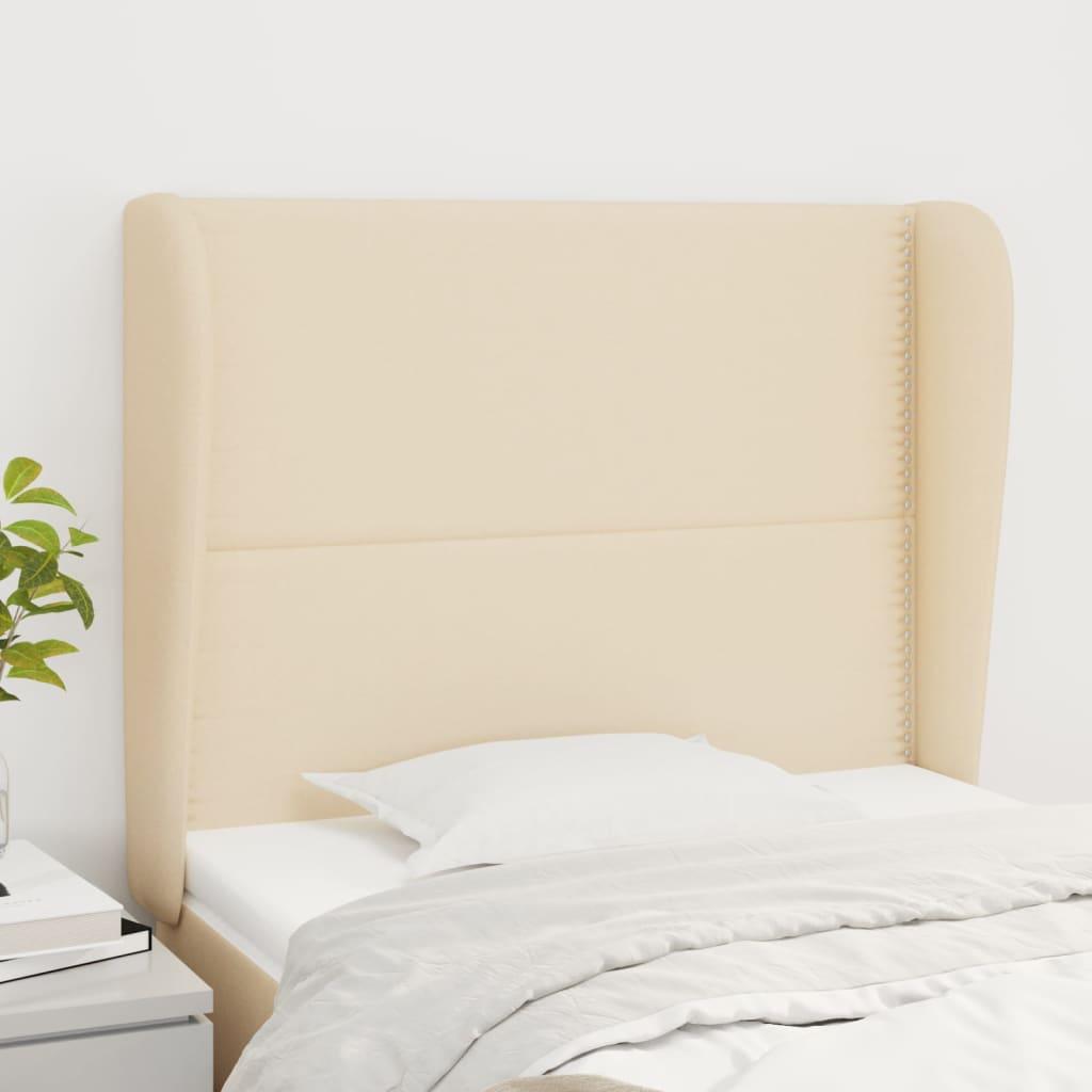 Sengegavl med kanter 103x23x118/128 cm stof cremefarvet