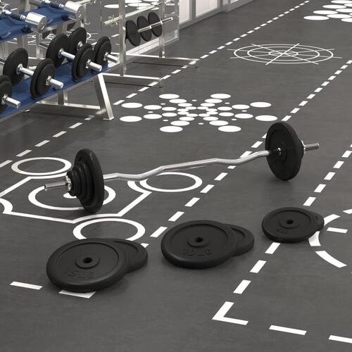 Vægtstang med skiver 90 kg støbejern og forkromet stål