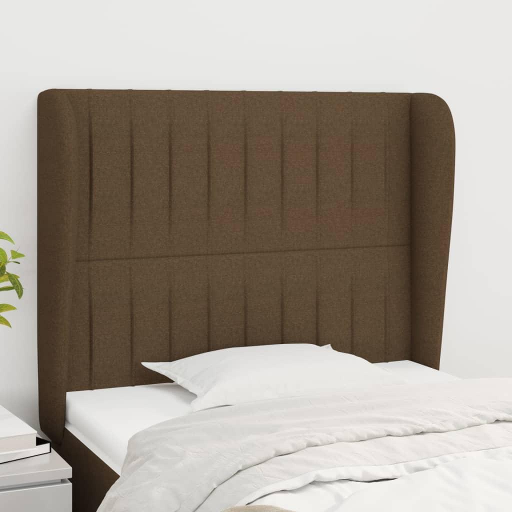 Sengegavl med kanter 103x23x118/128 cm stof mørkebrun