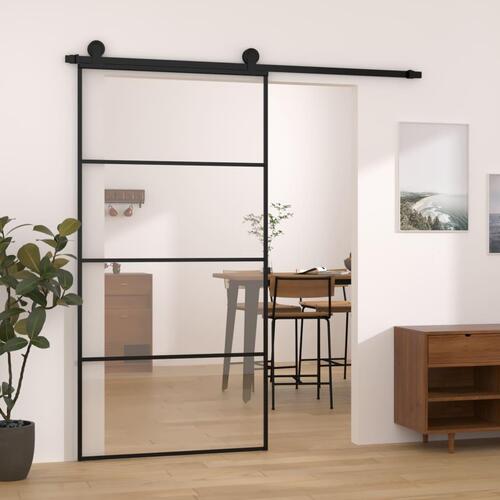 Skydedør med hardwaresæt 102,5x205 cm sikkerhedsglas aluminium