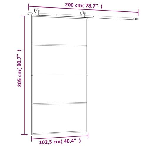 Skydedør med hardwaresæt 102,5x205 cm sikkerhedsglas aluminium