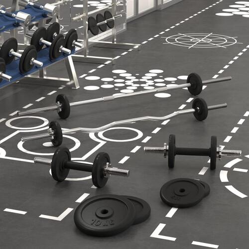 Vægtstang og håndvægt med skiver 60 kg støbejern