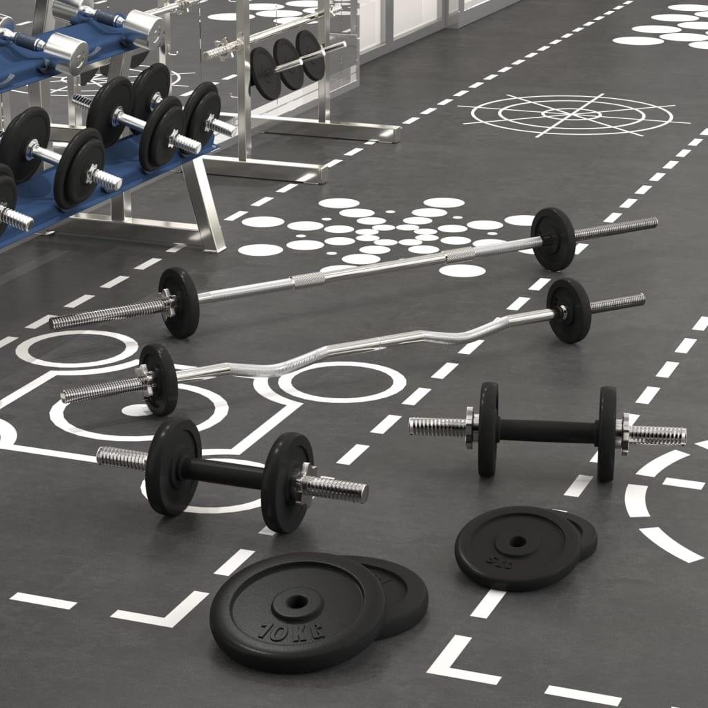 Vægtstang og håndvægt med skiver 60 kg støbejern