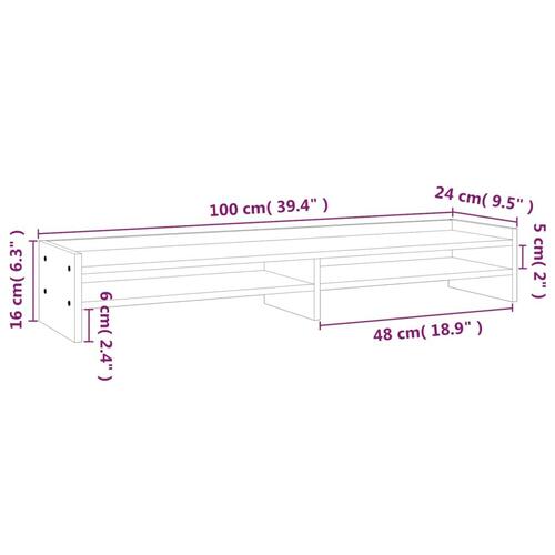 Skærmholder 100x24x16 cm massivt fyrretræ sort