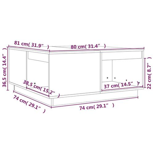Sofabord 80x81x36,5 cm massivt fyrretræ