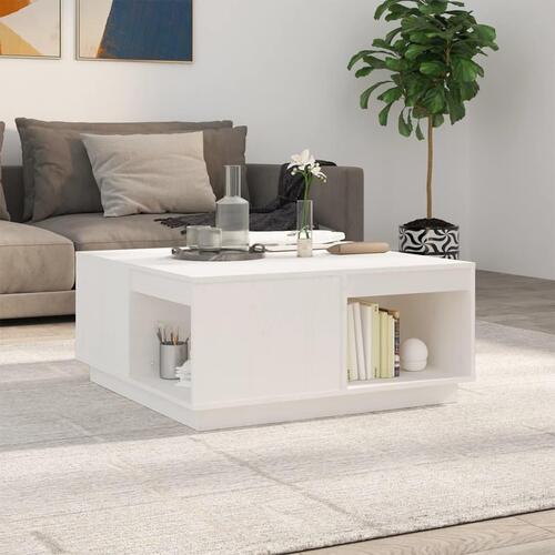 Sofabord 80x81x36,5 cm massivt fyrretræ hvid