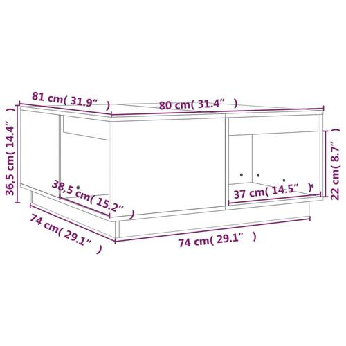 Sofabord 80x81x36,5 cm massivt fyrretræ sort