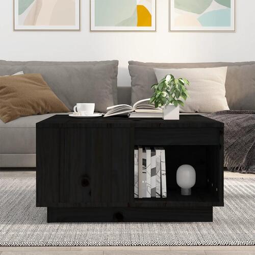 Sofabord 60x61x32,5 cm massivt fyrretræ sort